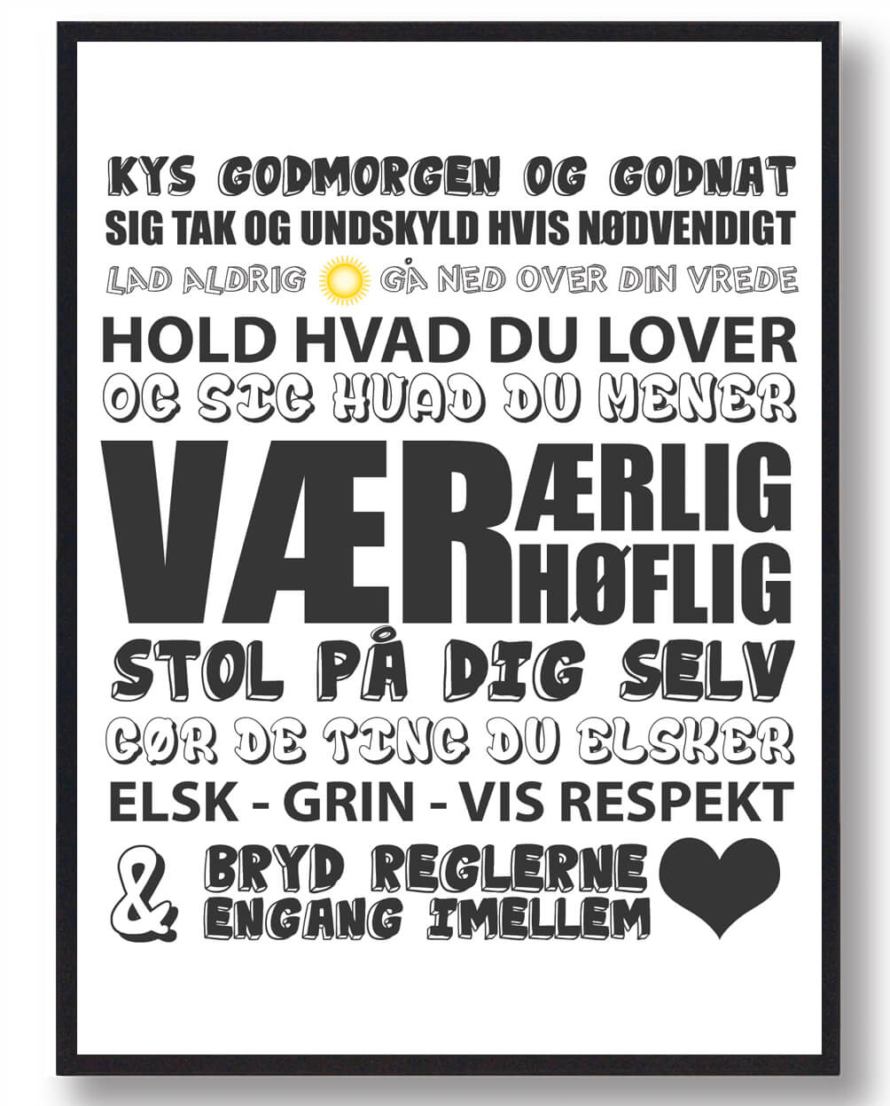 Kys Hinanden Godmorgen Plakat – Husregler til Hjemmet
