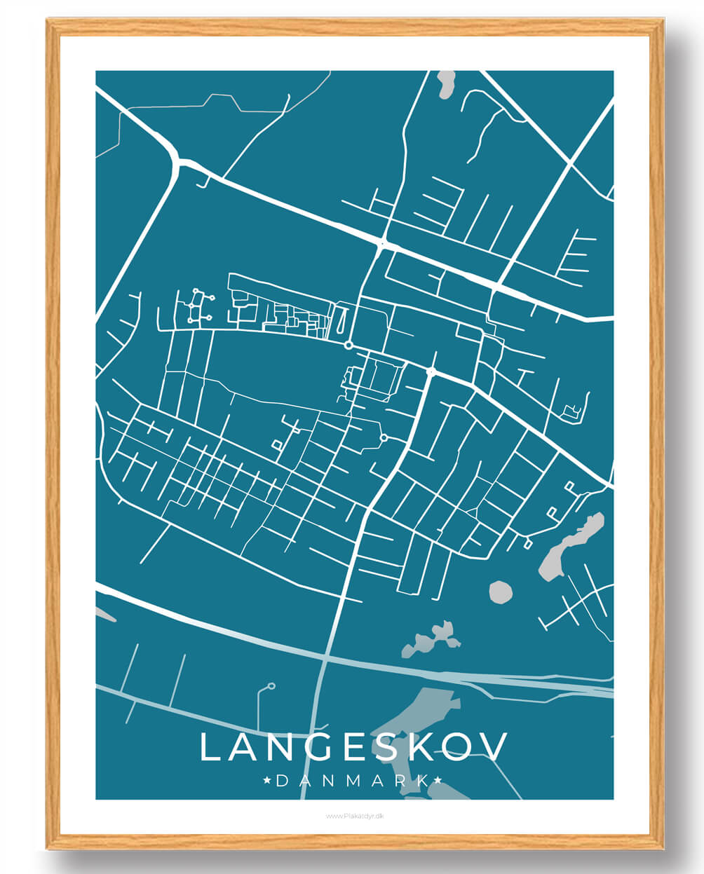 Langeskov By Plakat - Blå til Favorabel Pris!