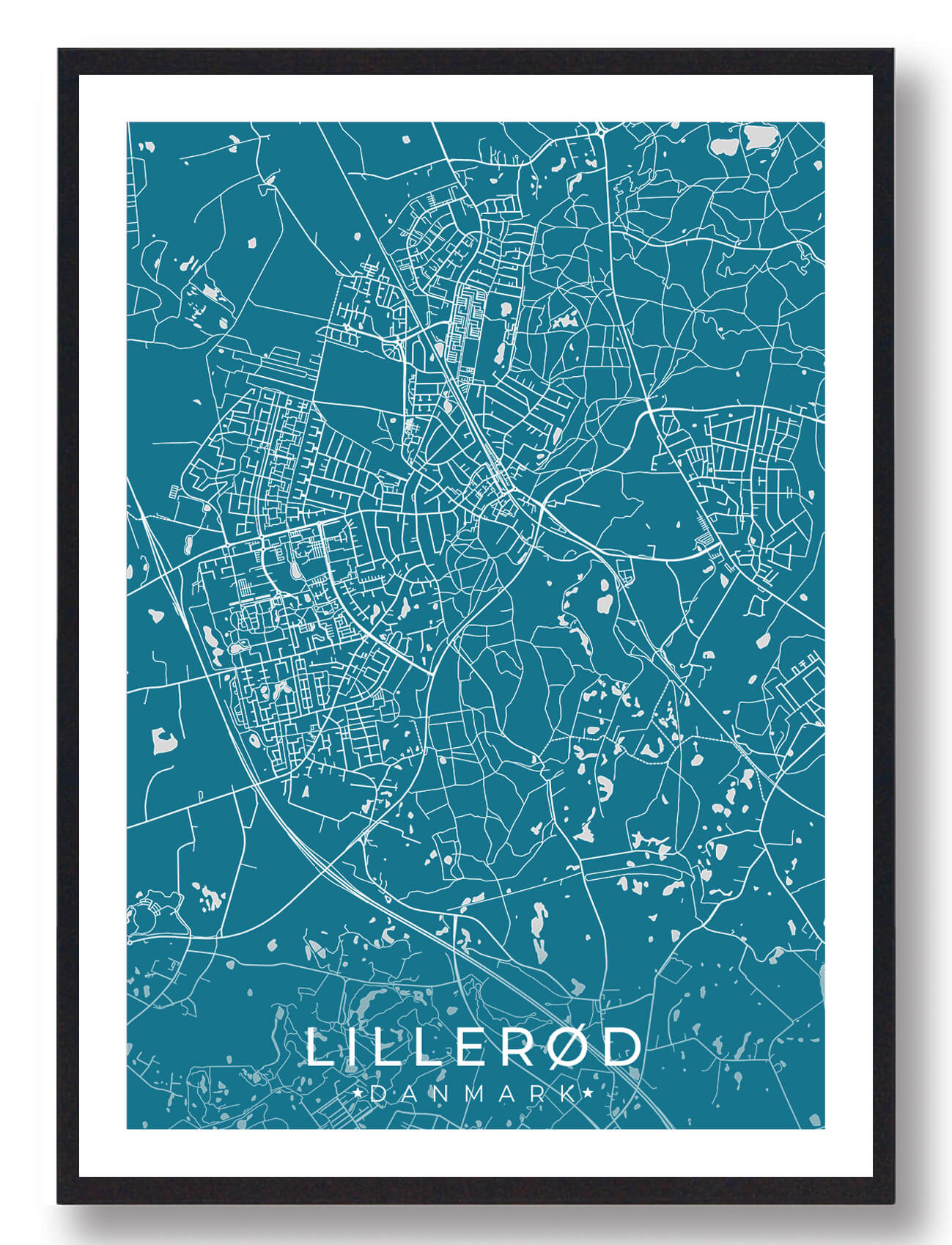 Lillerød By Plakat - Blå til dit hjem