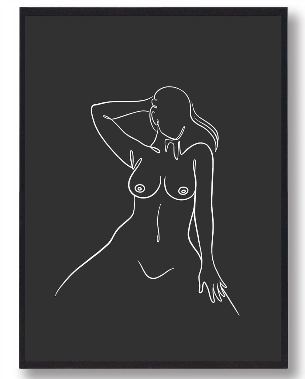 Line Art Plakat - Sensuel Kvinde i Stregtegning