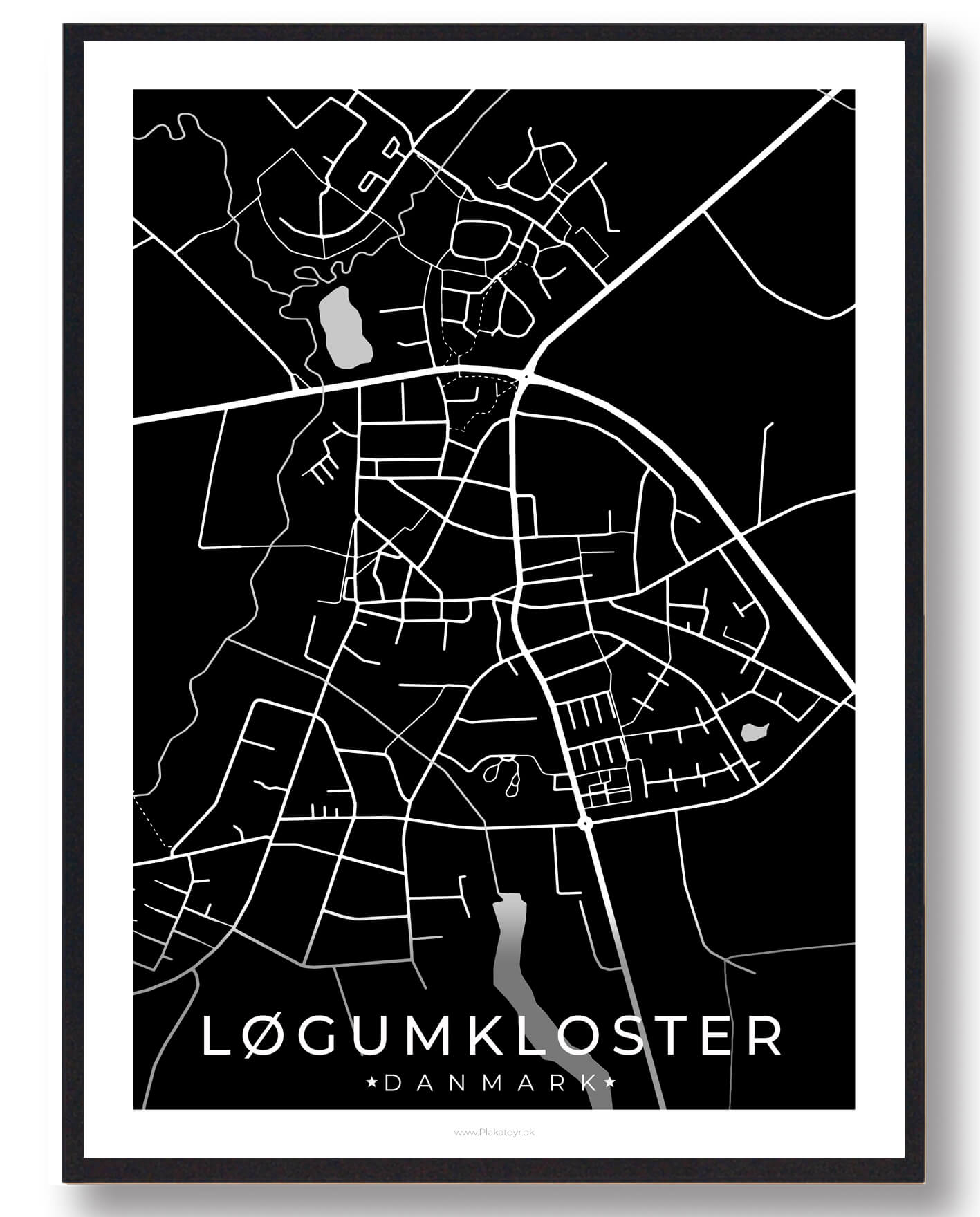 Løgumkloster By Plakat - Sort Tilbud!