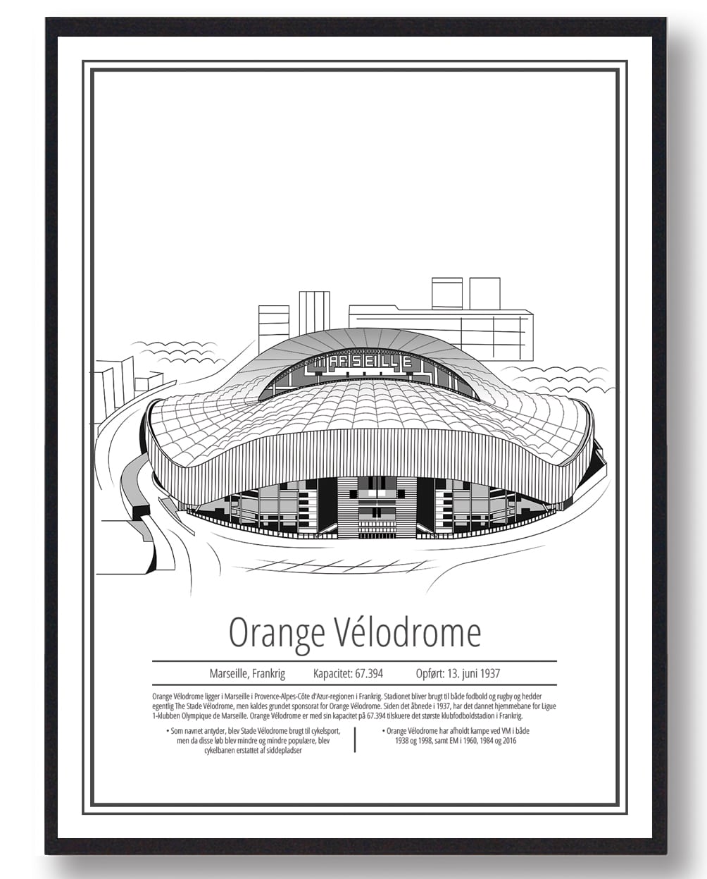 Marseille Stade Vélodrome Stadionplakat til dit hjem