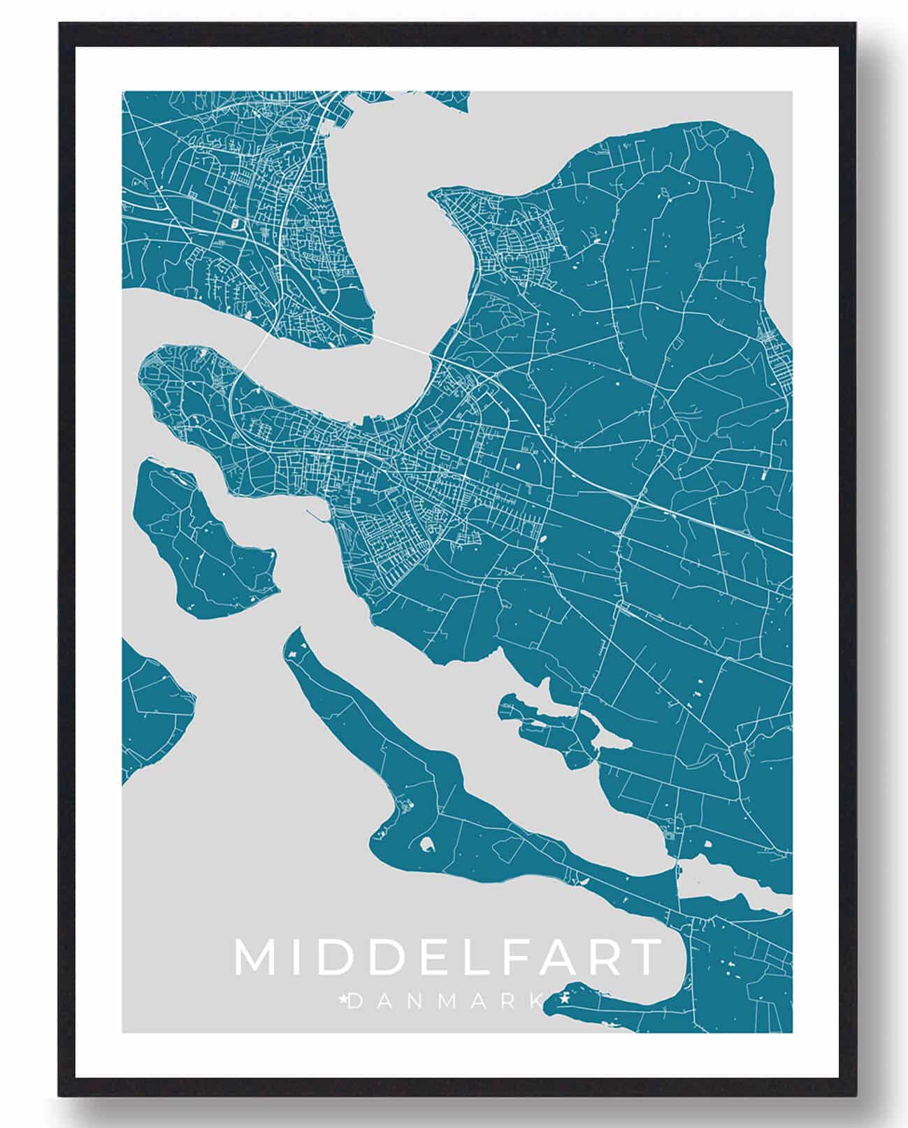 Middelfart By Plakat - Blå Vægdekoration til Dit Hjem