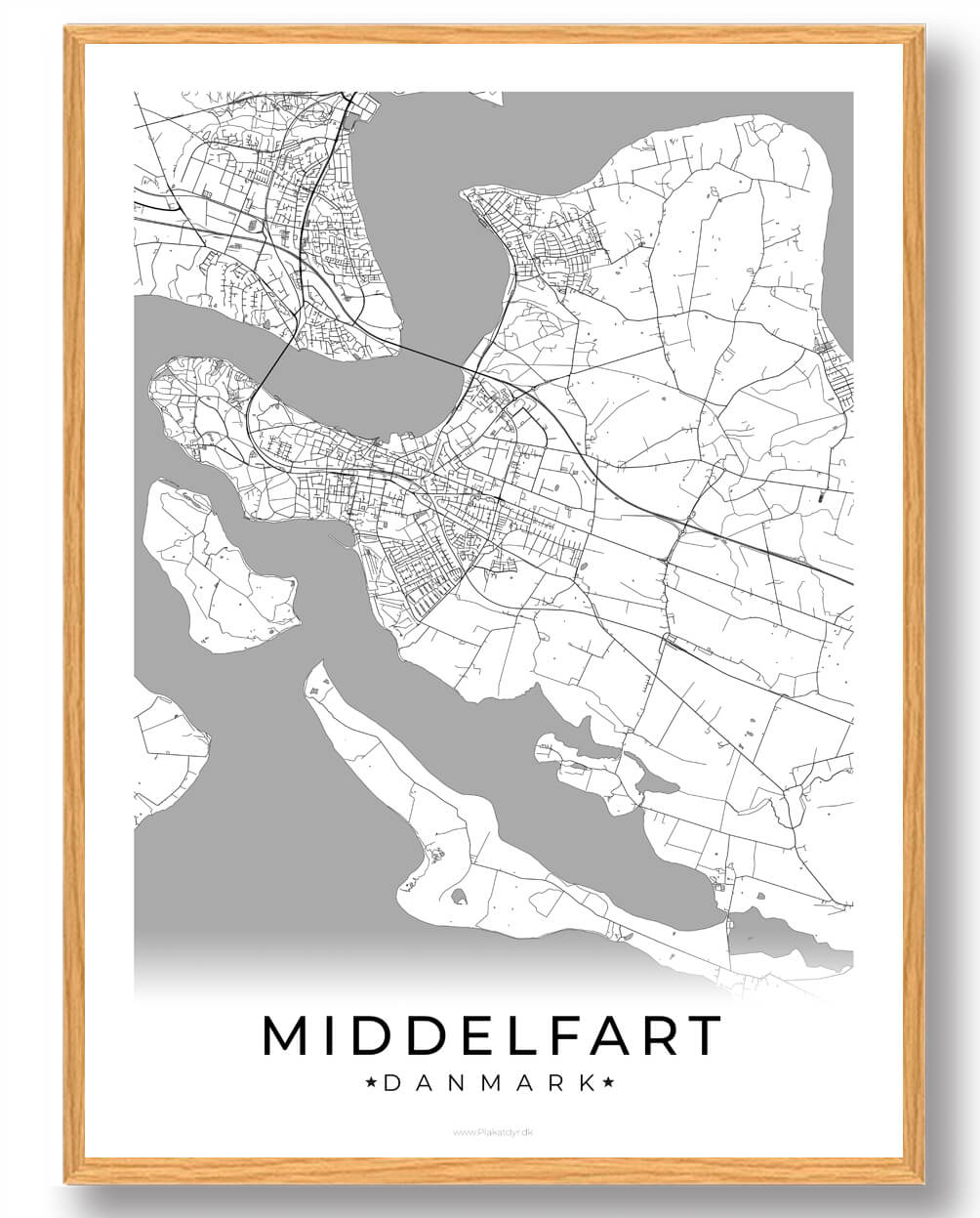 Middelfart By Plakat - Hvid Vægkunst til Dit Hjem