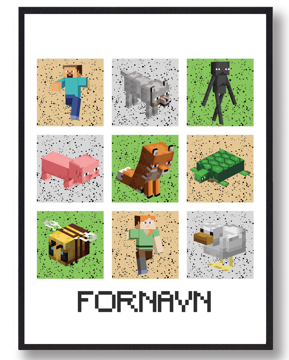 Minecraft Plakat med Navn - Grå, Gul og Grøn Design