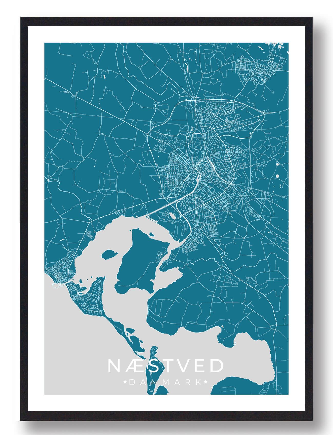 Næstved By Plakat - Blå Kunst til Hjemmet Decor