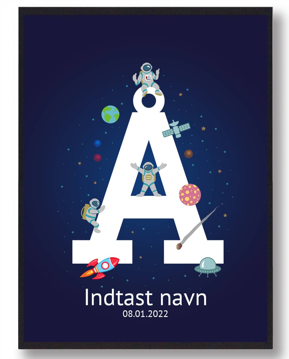 Navneplakat til Børneværelse med Rummetema