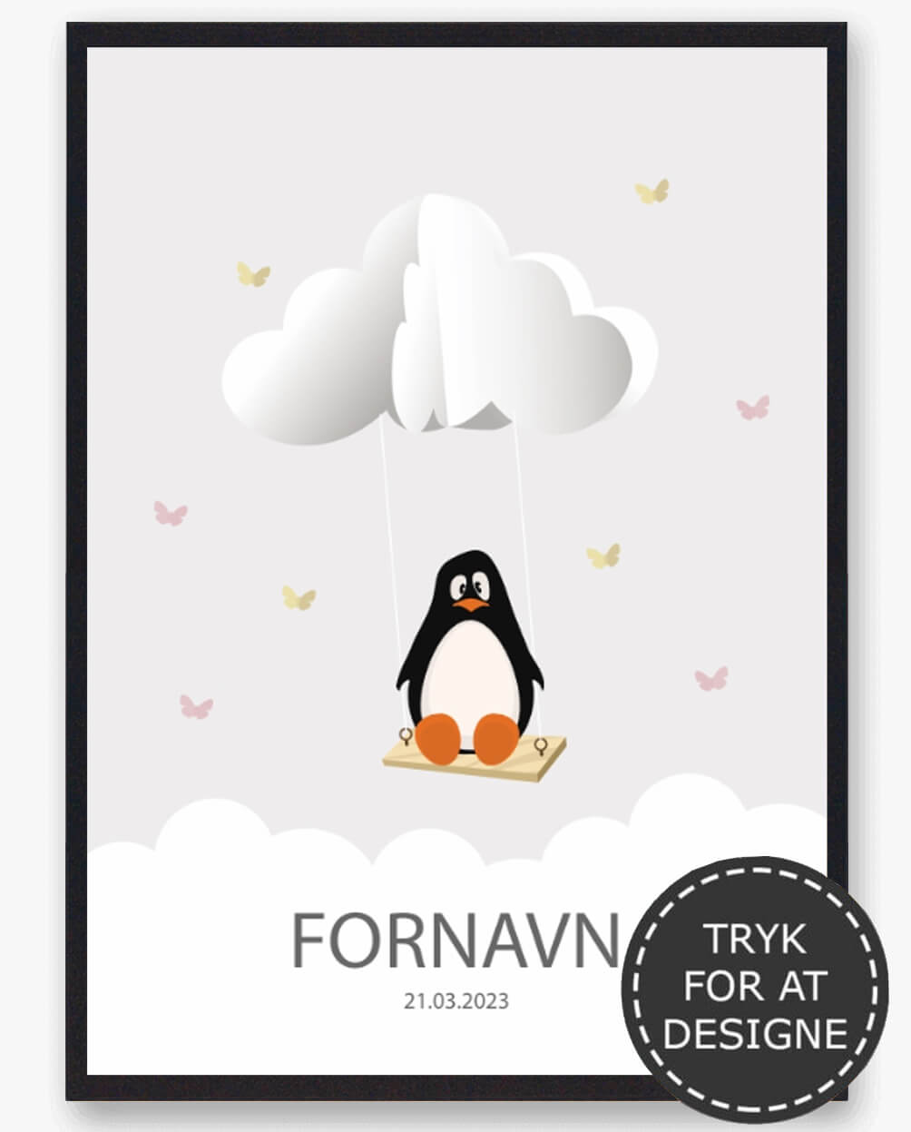 Navnetavle Plakat med Pingvin til Børneværelset