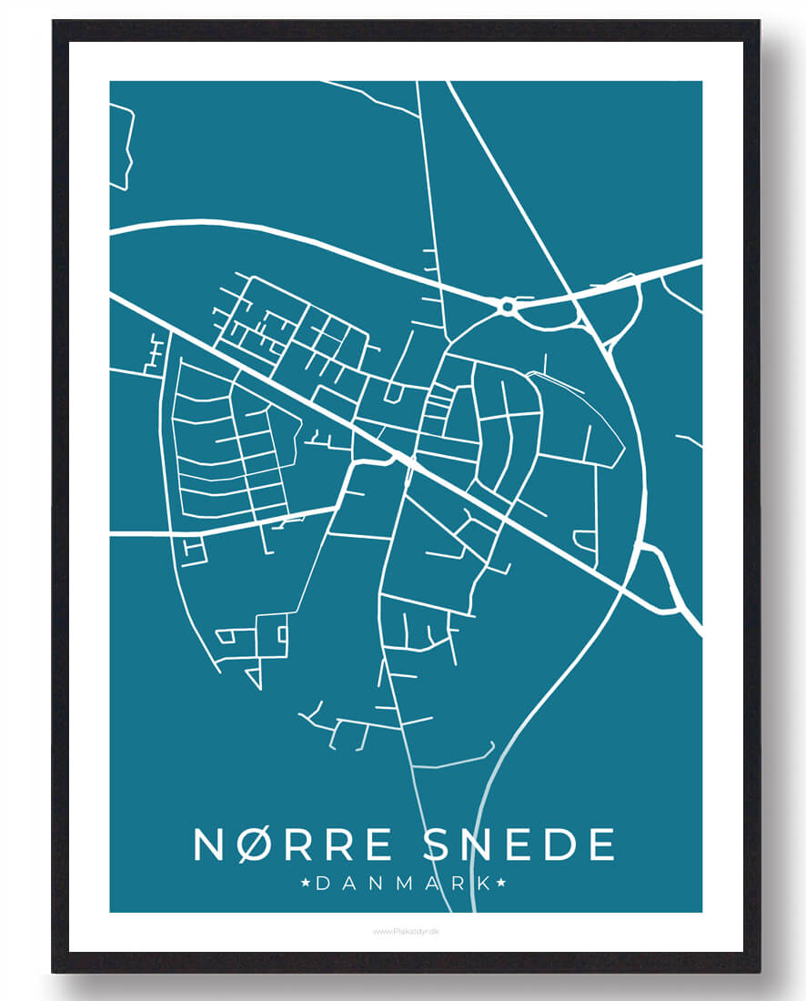 Nørre Snede By Plakat - Blå Design til Dit Hjem