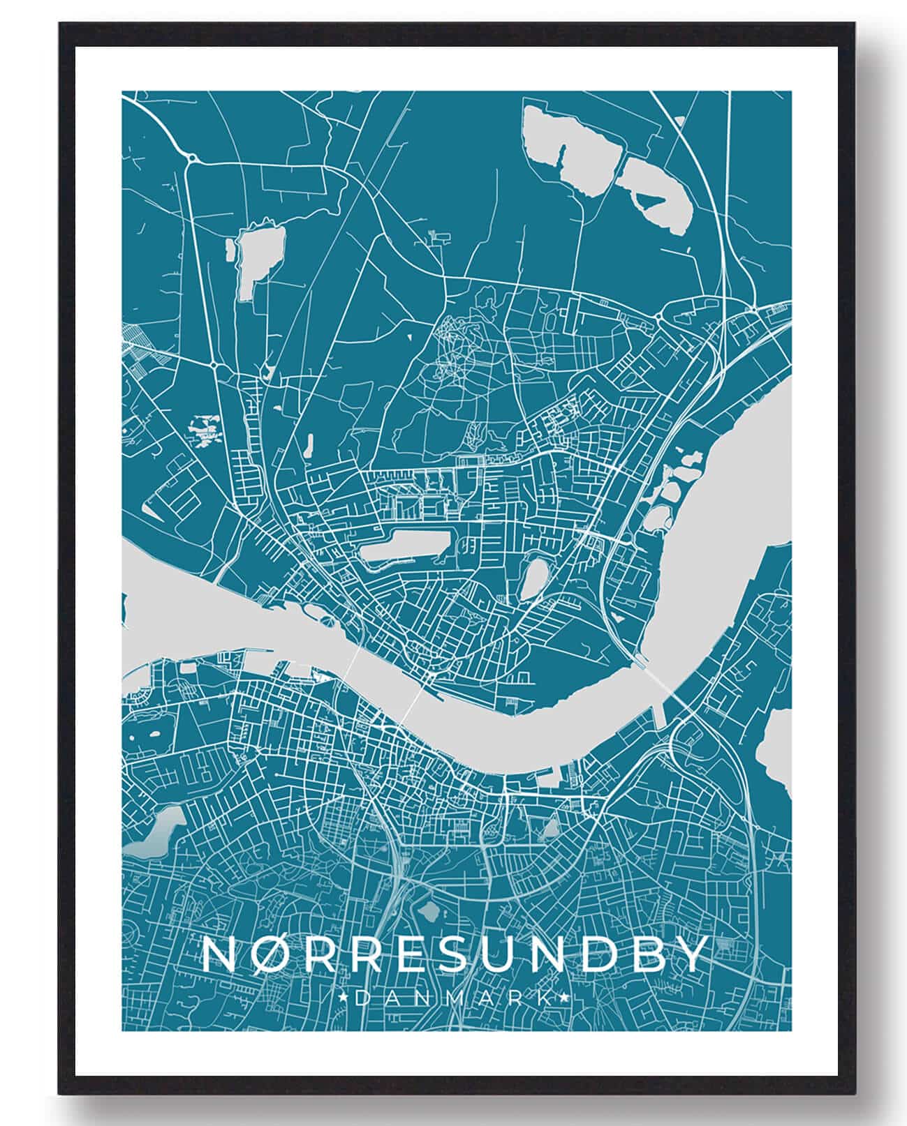 Nørresundby By Plakat i Blå - Få den nu!