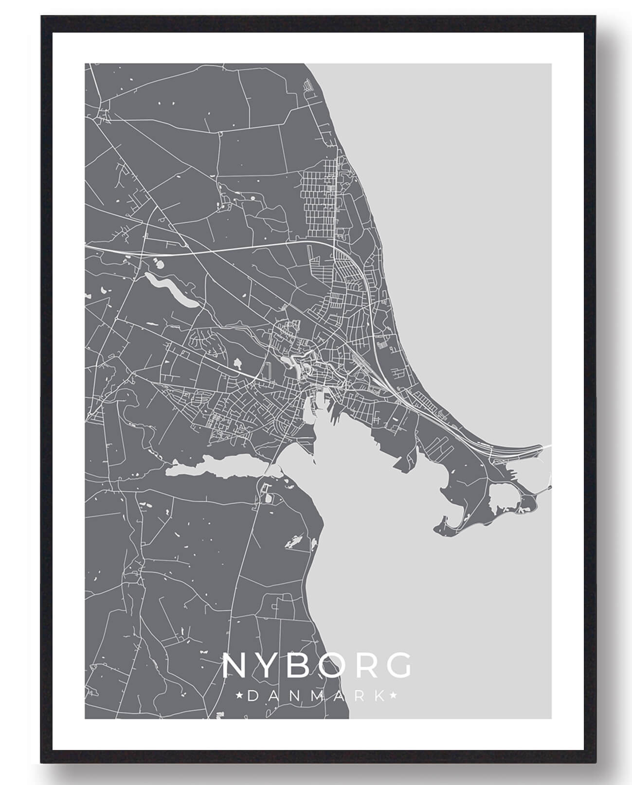Nyborg By Plakat - Stilfuld Grå Vejkort til Boligindretning
