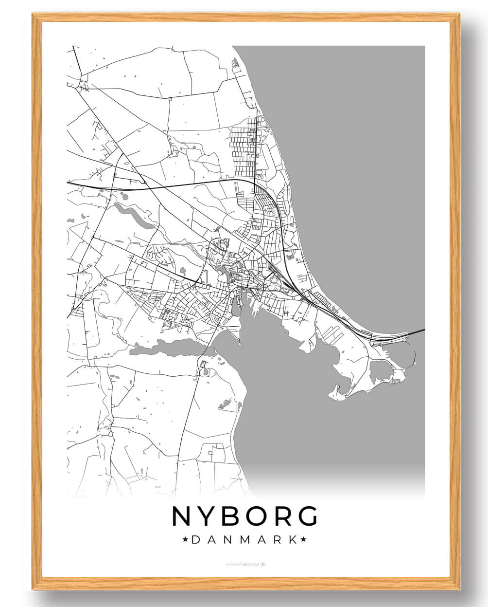 Nyborg By Plakat - Hvid Vejkort til Boligindretning