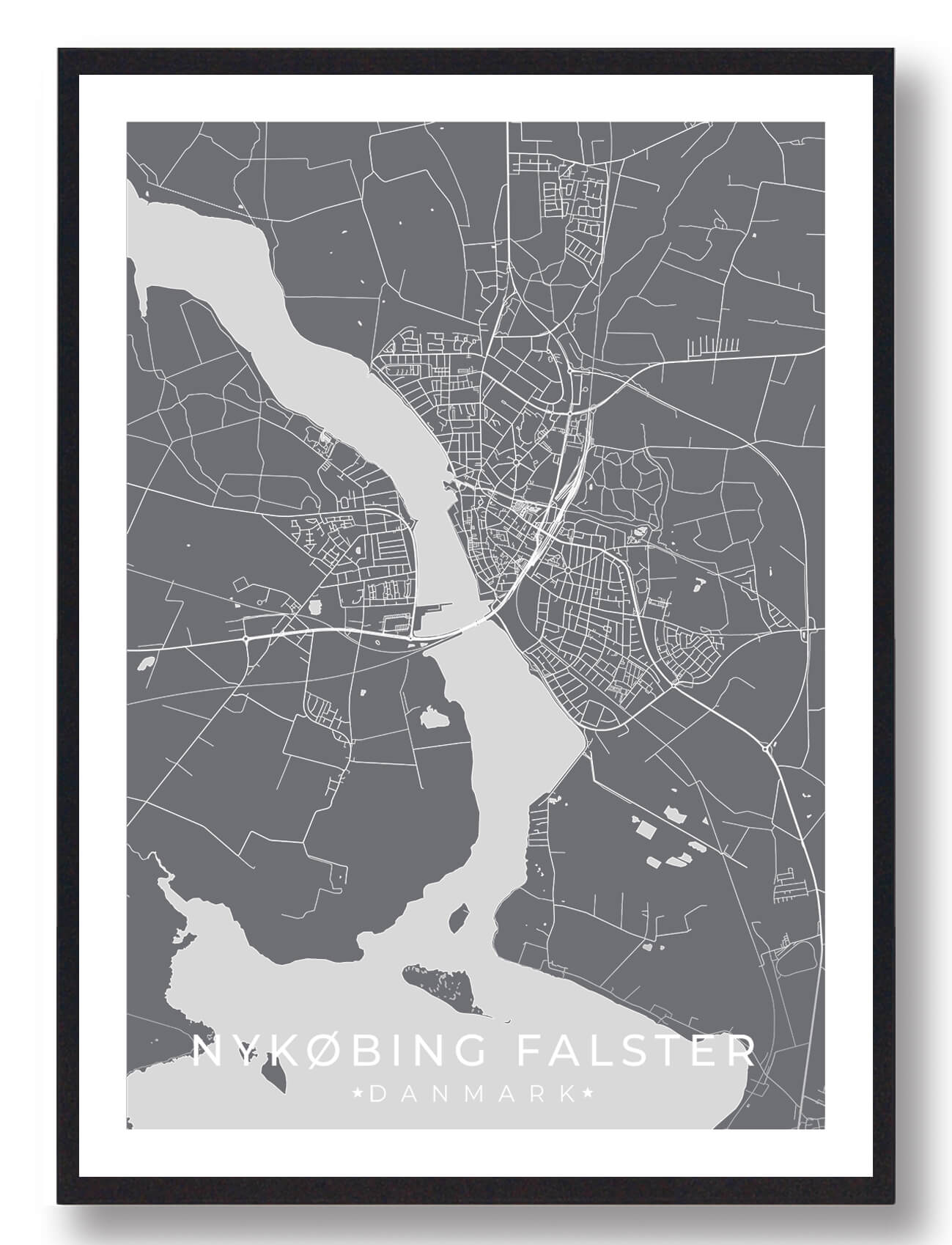Nykøbing Falster Plakat - Grå Dekoration til Dit Hjem