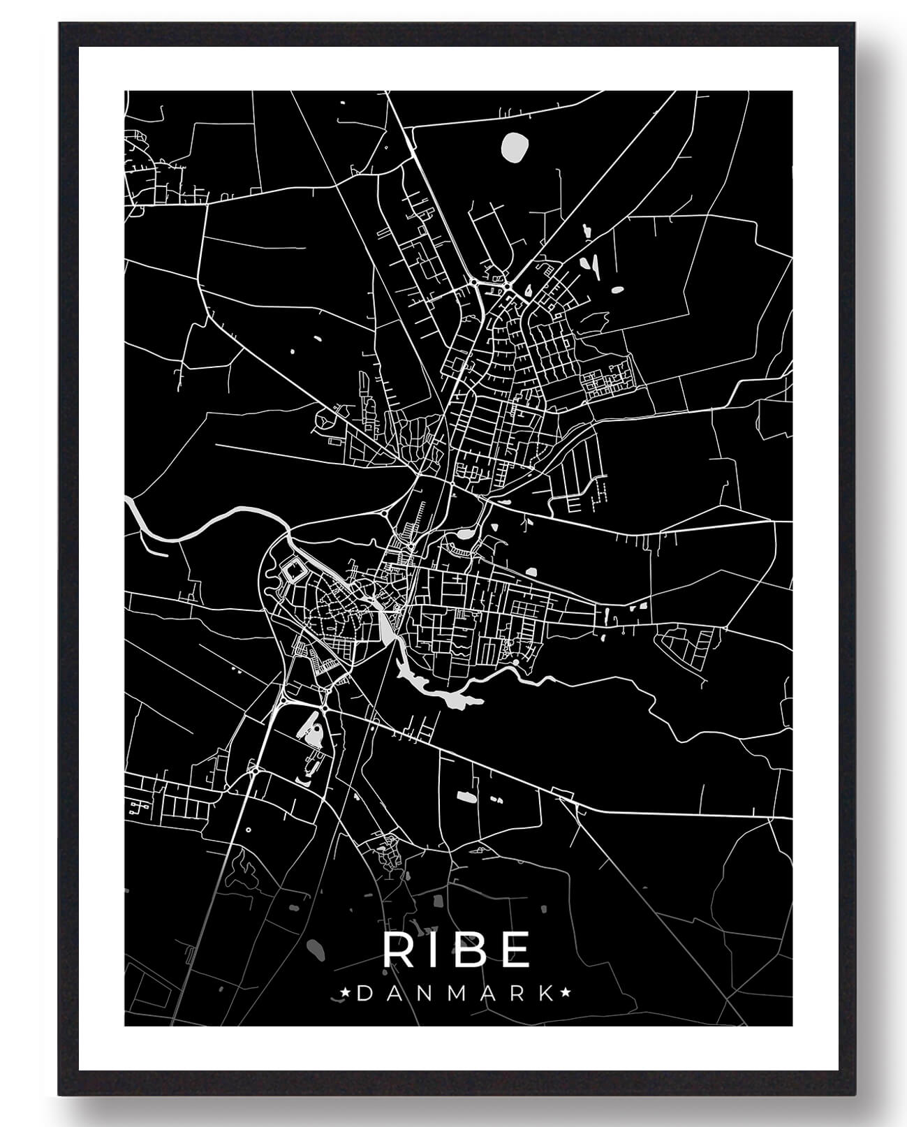 Ribe By Plakat - Sort Vægkunst til Din Indretning