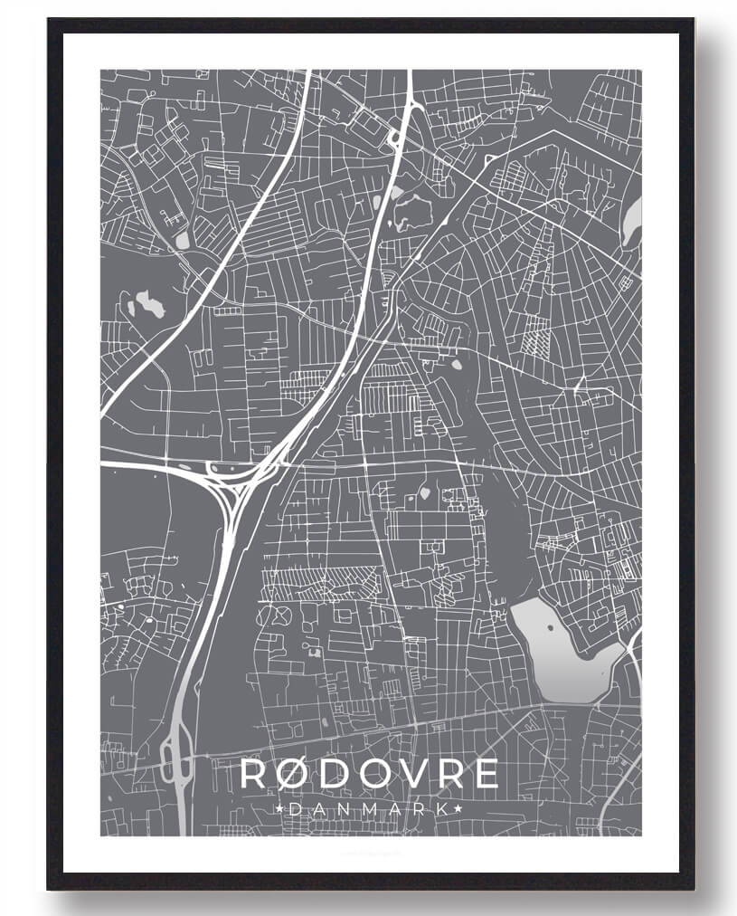 Rødovre By Plakat - Grå til Fantastisk Pris!