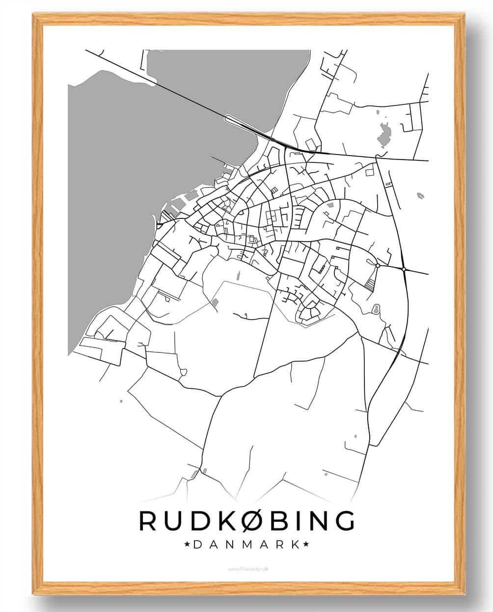 Rudkøbing By Plakat - Hvid til dit hjem!