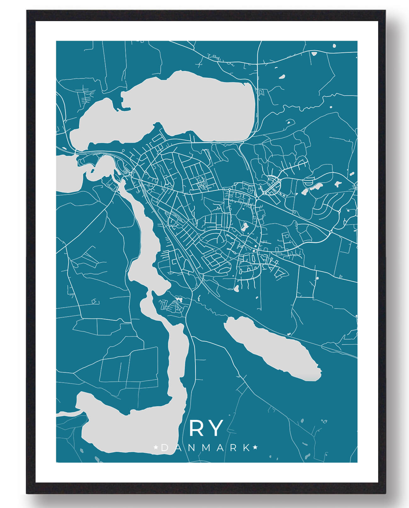 Ry By Plakat - Blå Dekoration til Dit Hjem