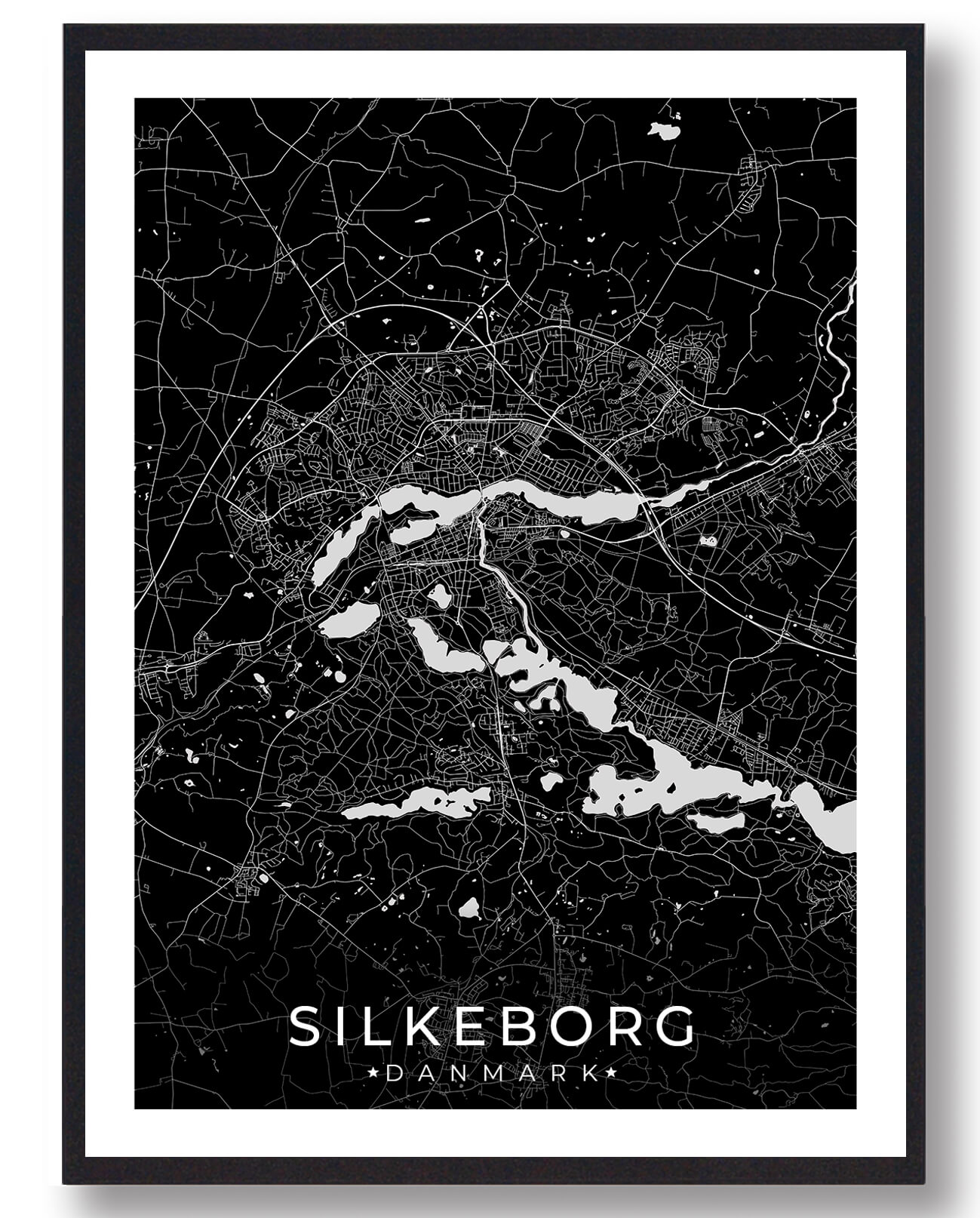 Silkeborg By Plakat - Sort Udsalg hos Plakatdyr.dk