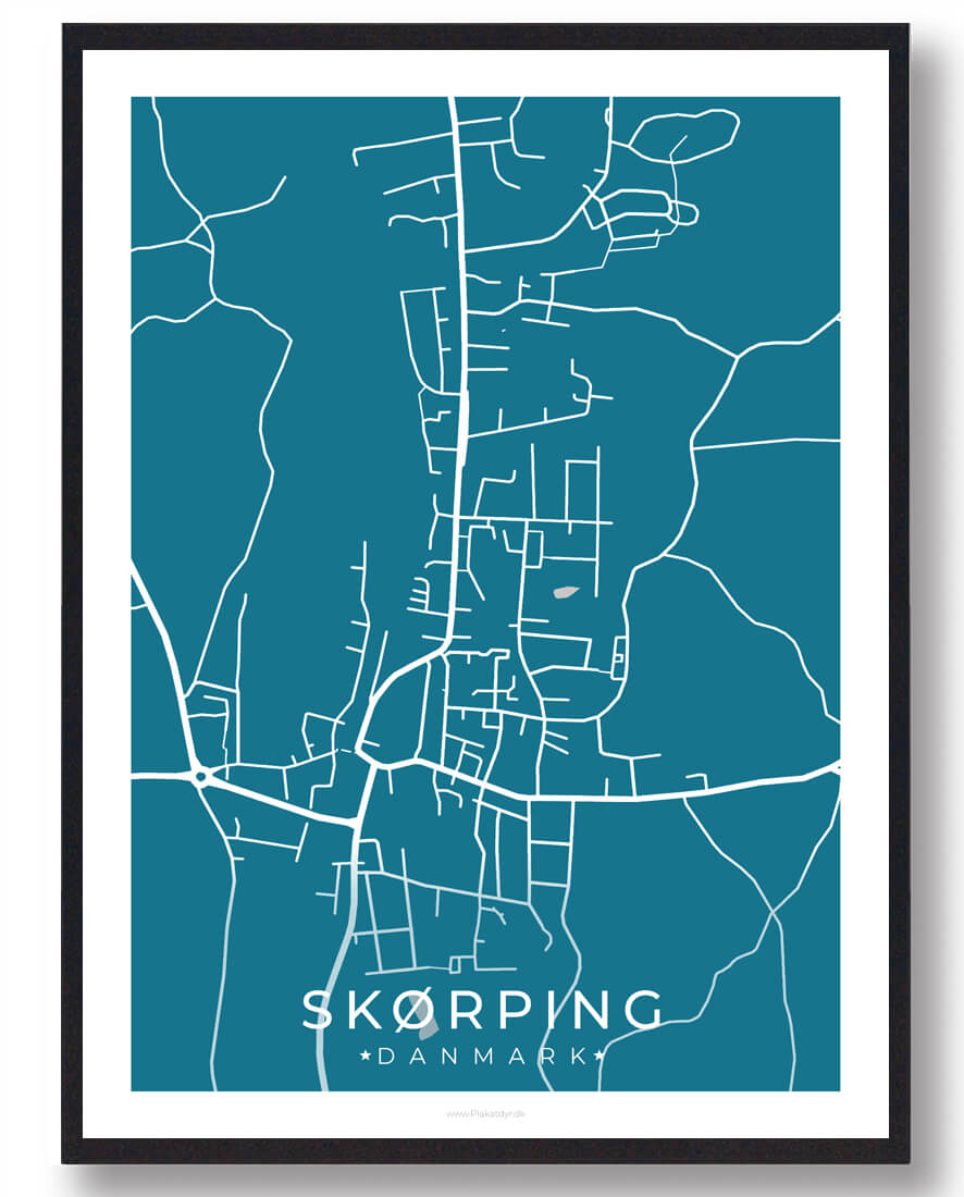 Skørping By Plakat - Blå til Fantastisk Tilbud!