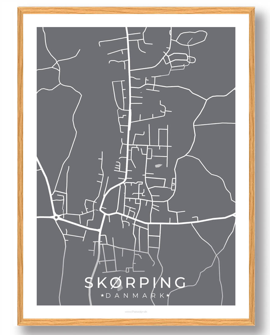 Skørping By Plakat - Grå tilbud hos Plakatdyr.dk
