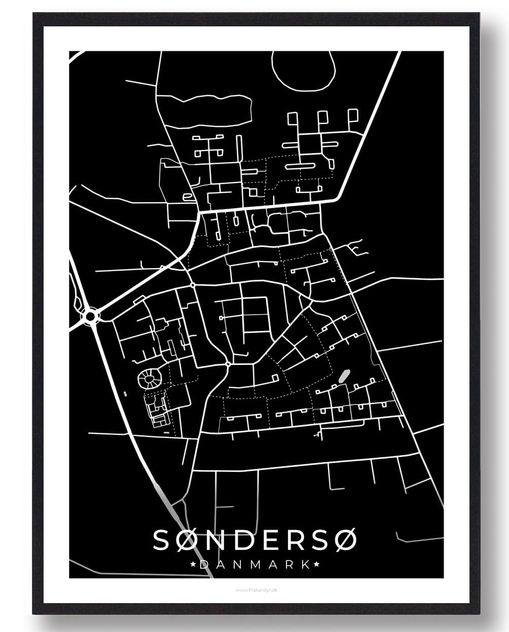 Søndersø By Plakat - Sort Design til Dit Hjem