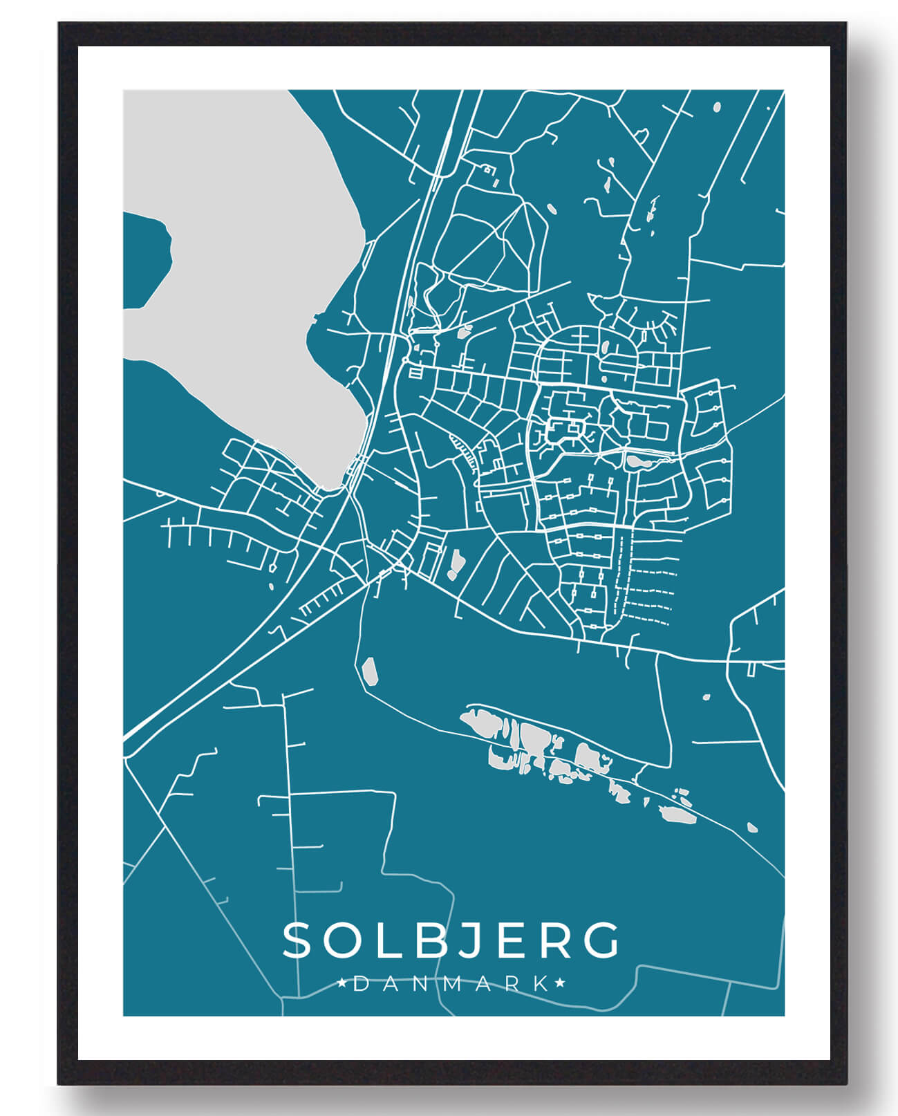 Solbjerg By Plakat - Blå Kunstværk til Dit Hjem