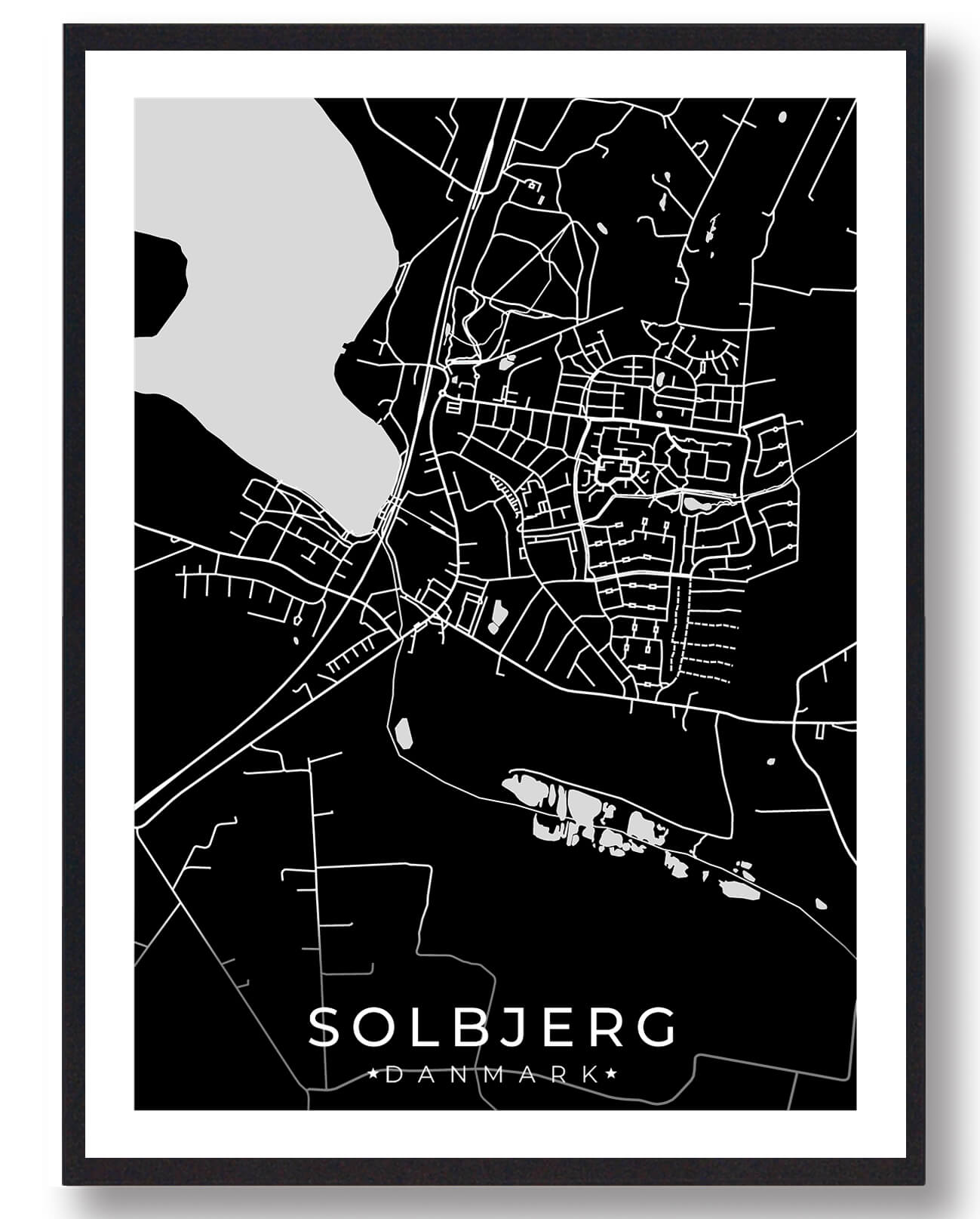 Solbjerg By Plakat - Sort Kunstplakat til Dit Hjem