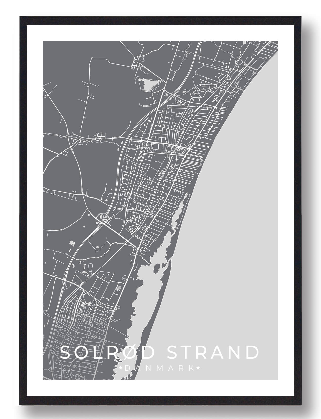 Solrød Strand Plakat - Grå Kunst til Dit Hjem