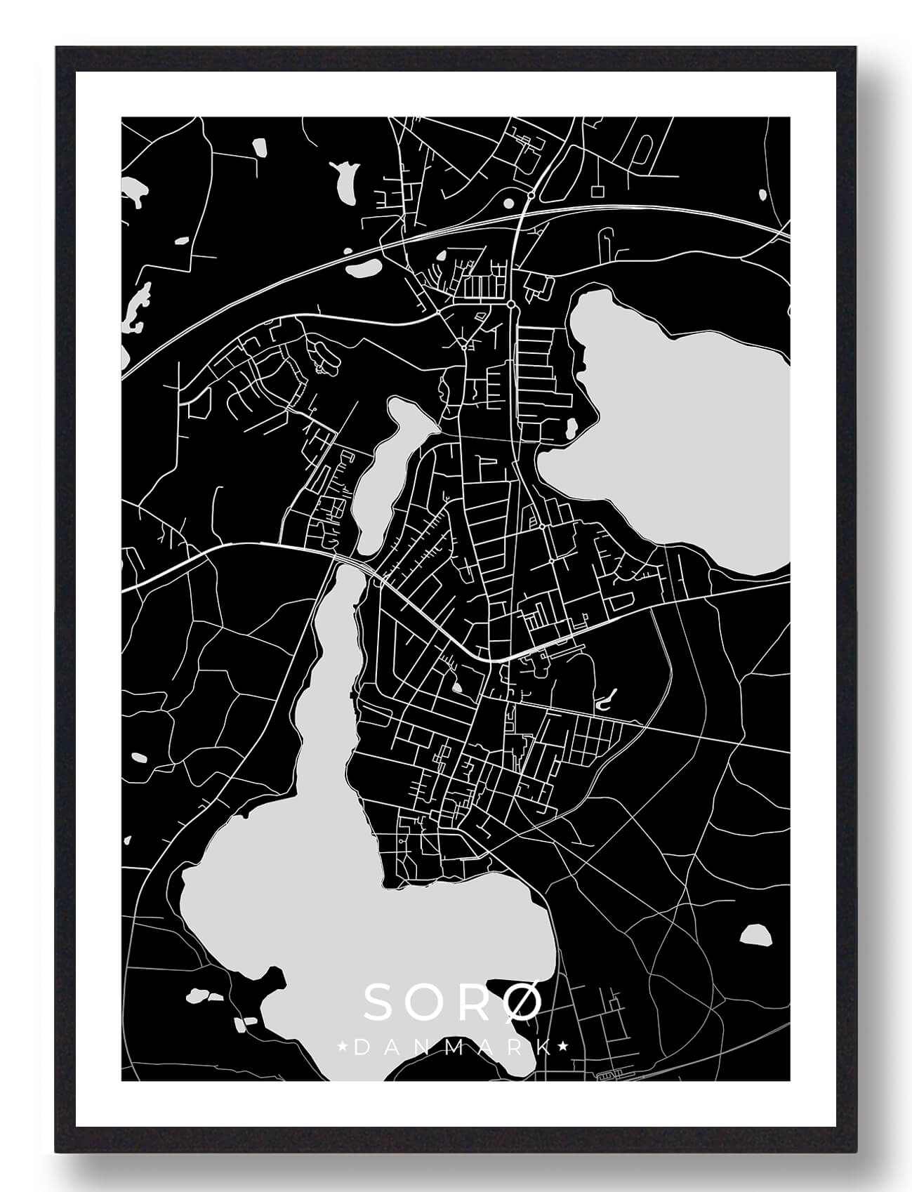Sorø By Plakat - Sort Design til Dit Hjem