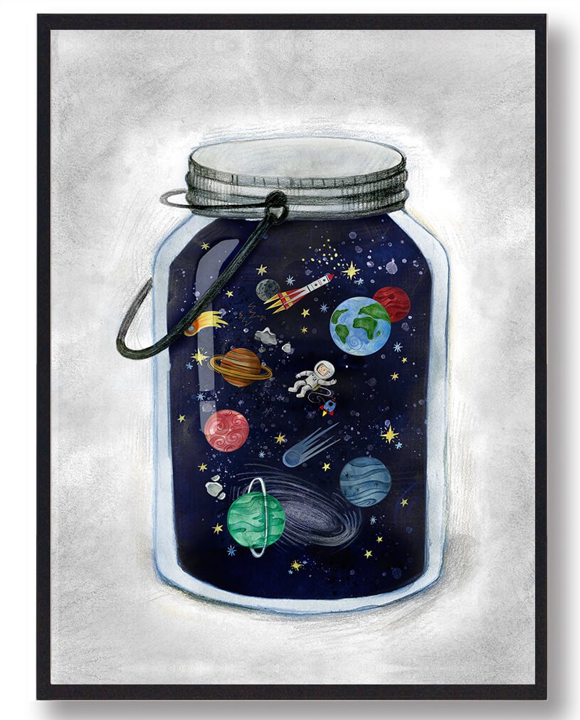 Rummotiv Plakat til Børneværelset - Space Jar