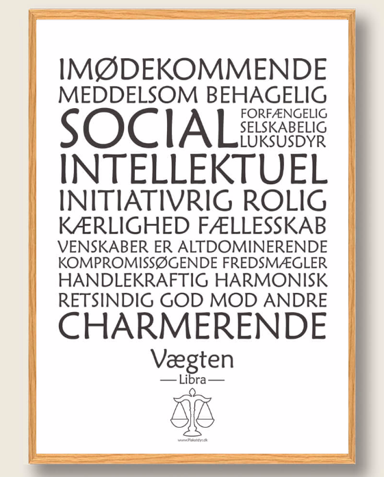 Stjernetegn Vægten Plakat i Hvid - Fantastisk Udsalg!