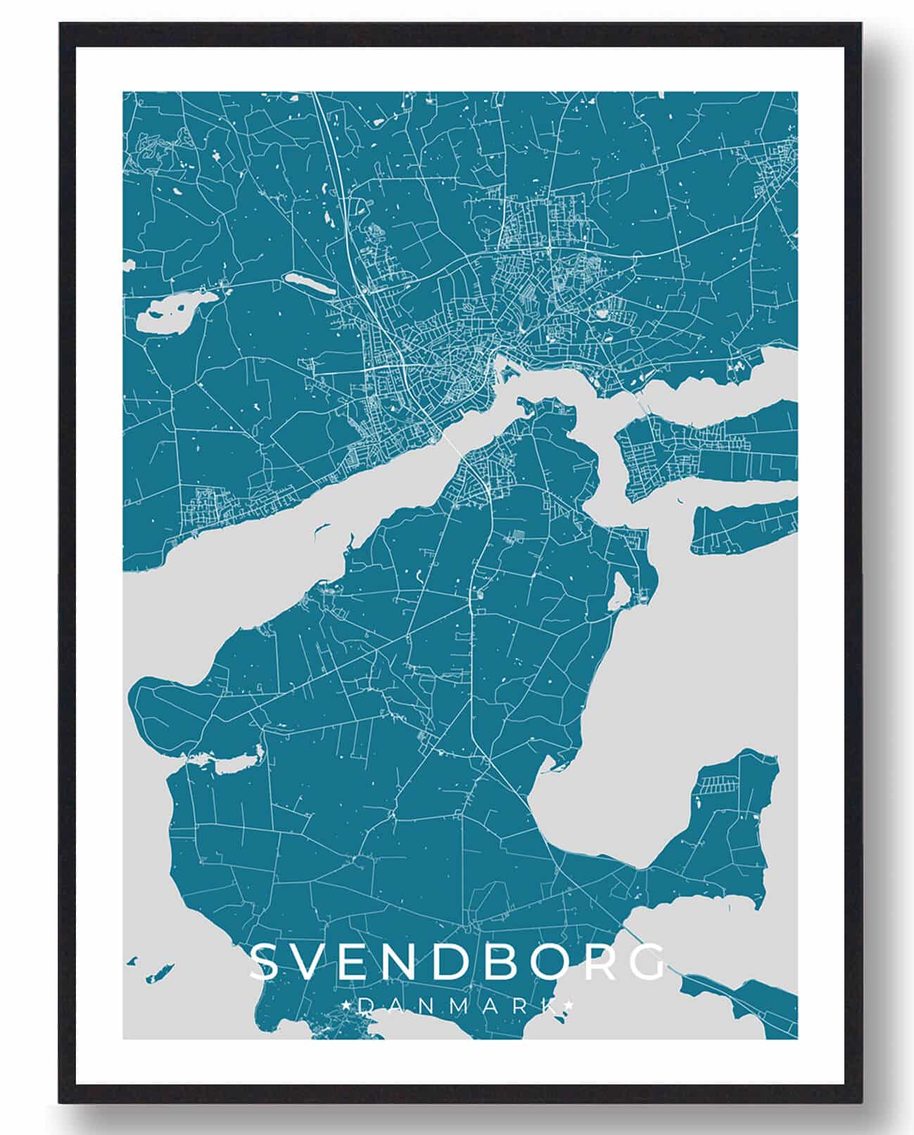 Svendborg Byplakat i Blå – Moderne Kunst til Dit Hjem