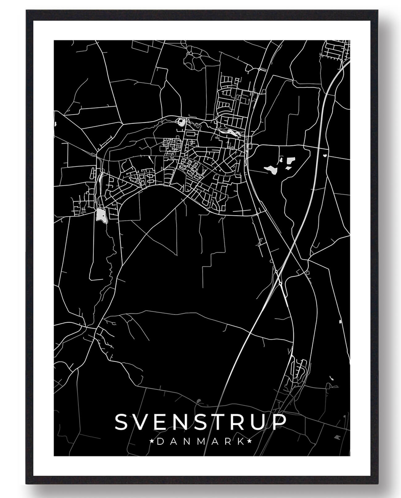 Svenstrup By Plakat - Sort Design til Dit Hjem