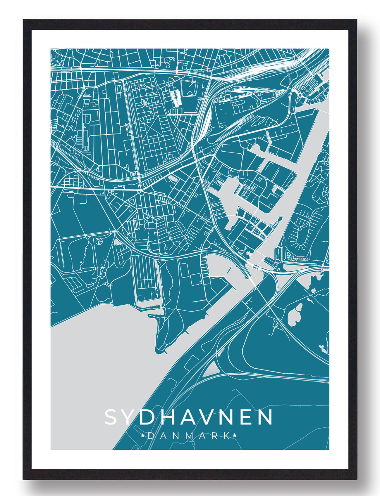 Sydhavnen Plakat - Blå Kunst til Dit Hjem
