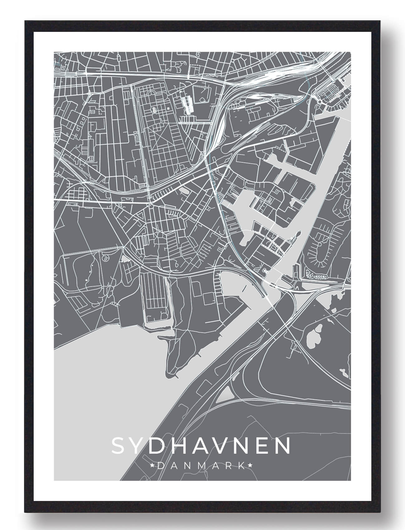 Sydhavnen Plakat – Grå Dekoration til Dit Hjem