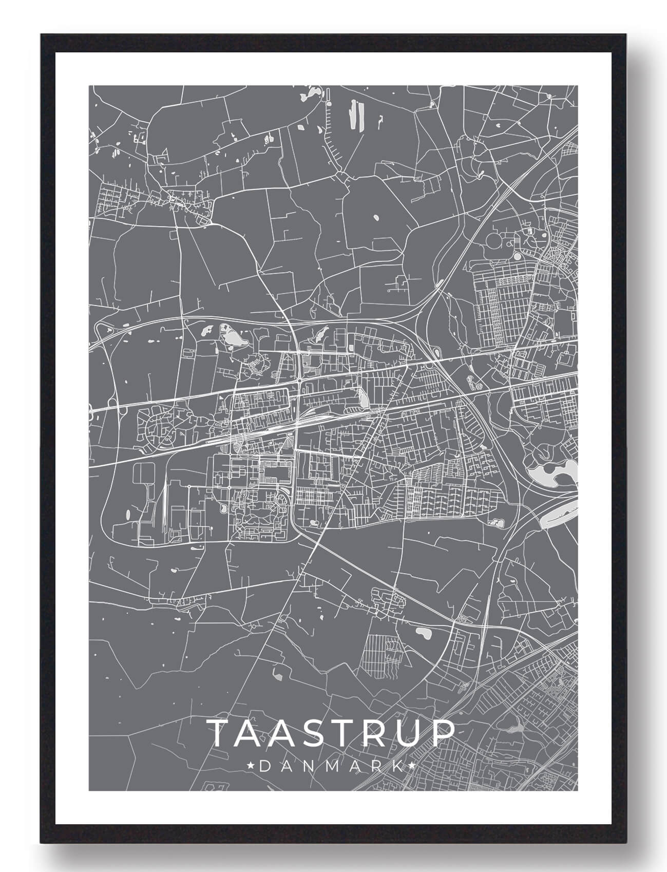 Taastrup By Plakat - Grå Kunstværk til Væggen