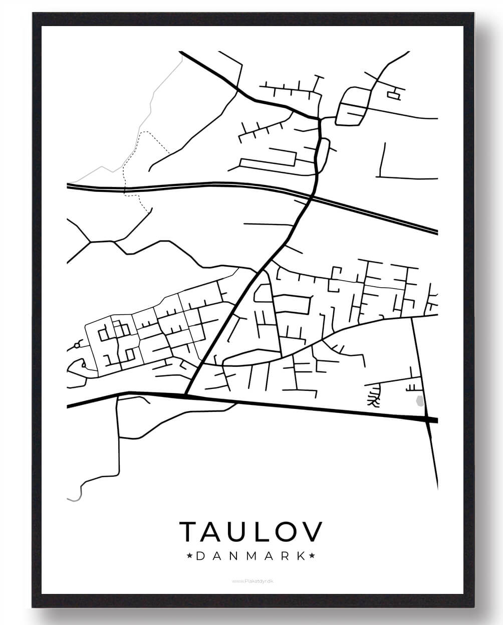 Taulov By Plakat i Hvid - Perfekt Værtindegave!
