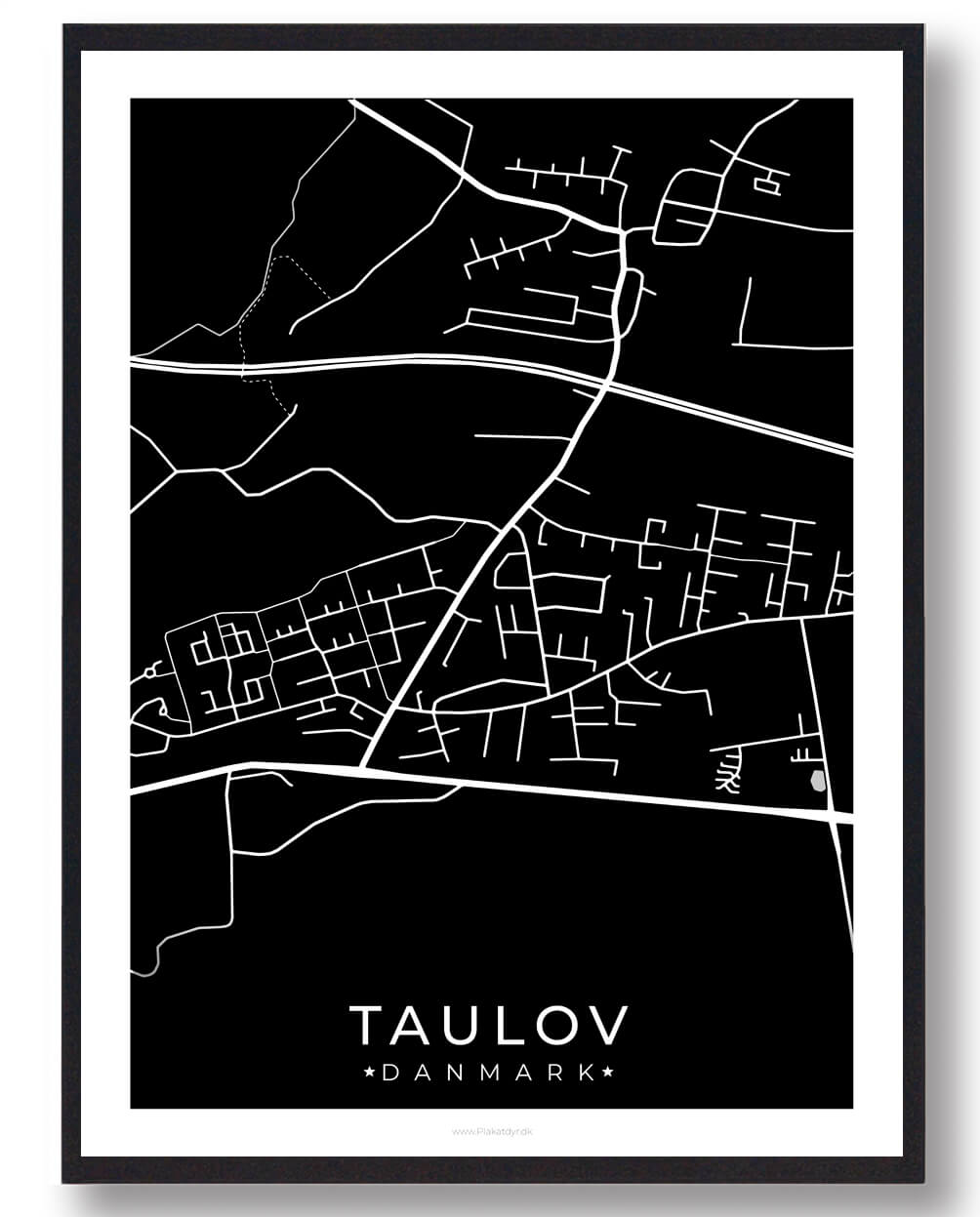Taulov By Plakat - Sort Kunstplakat til Værtindegave