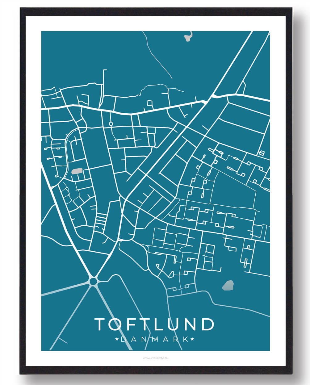 Toftlund By Plakat - Blå fra Plakatdyr.dk