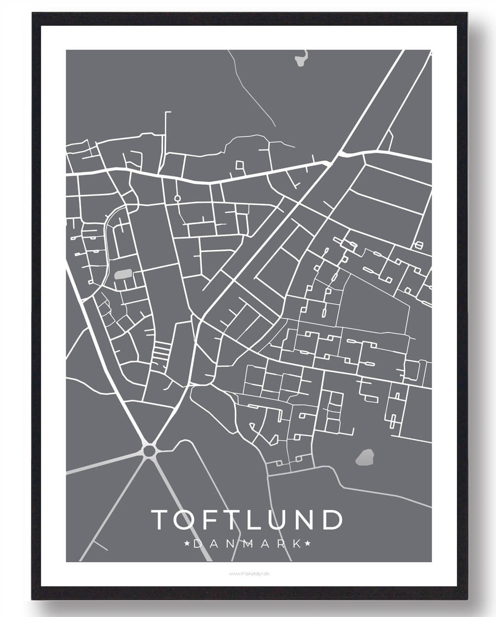 Toftlund By Plakat - Grå til din indretning