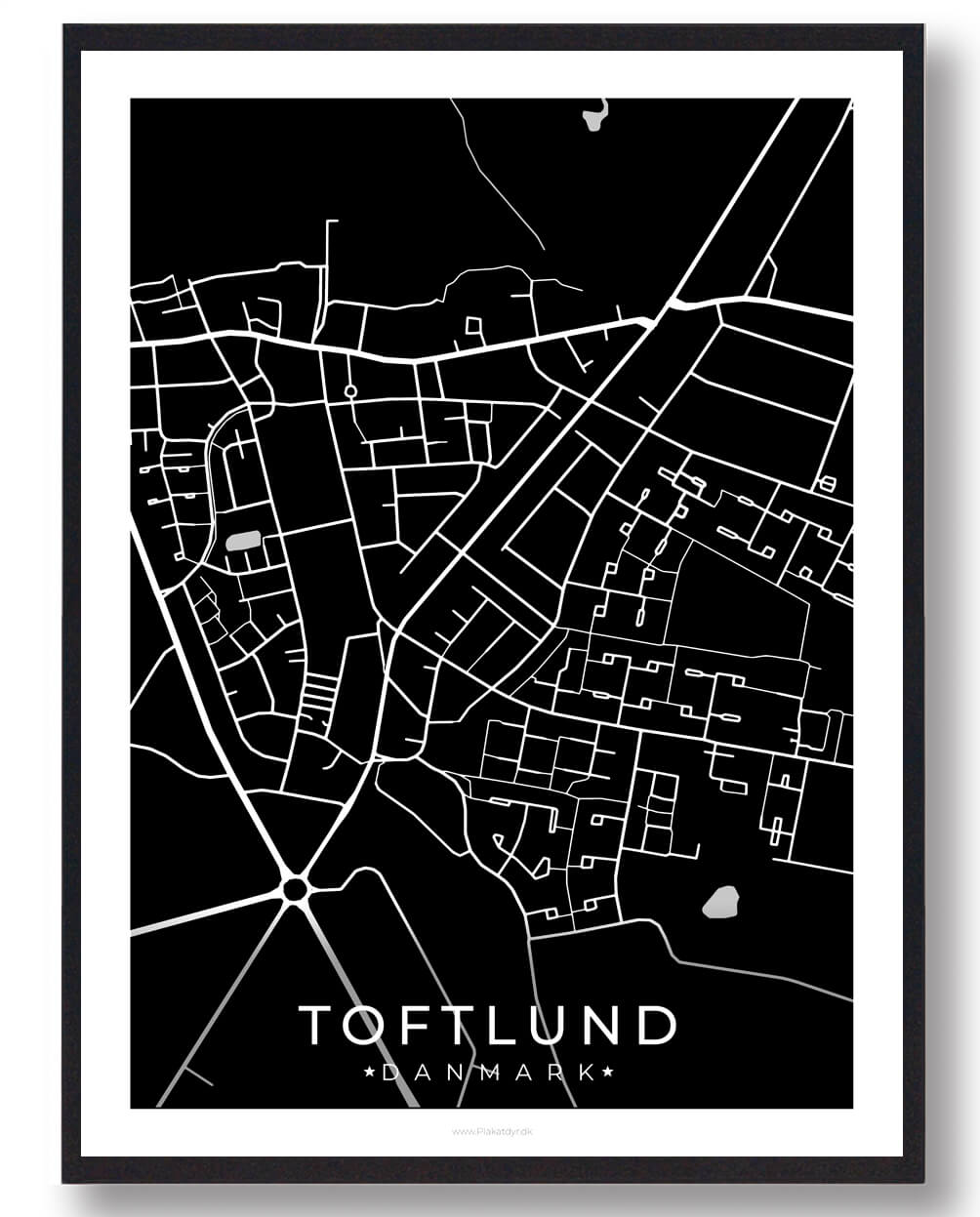 Toftlund By Plakat - Sort Kunstværk til Din Væg