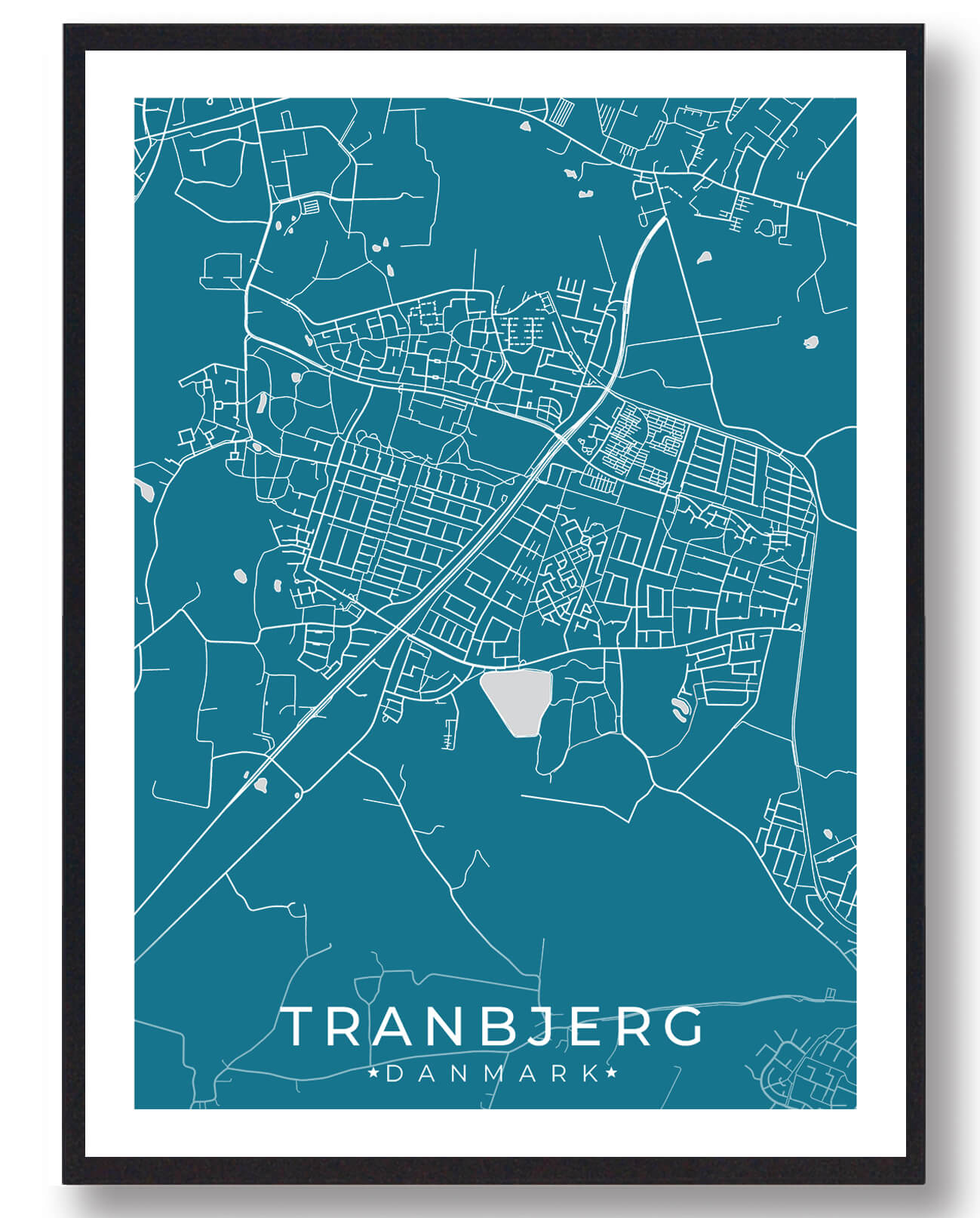 Tranbjerg By Plakat - Blå til Boligindretning
