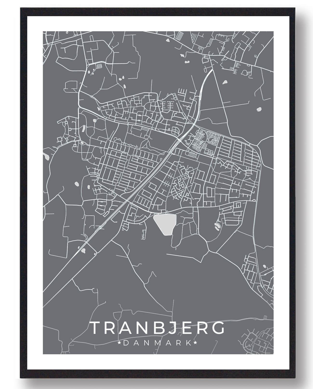 Tranbjerg By Plakat - Grå til Boligindretning