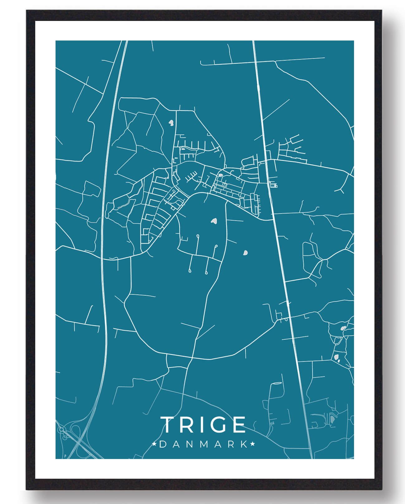 Trige By Plakat - Blå til Dit Hjems Indretning