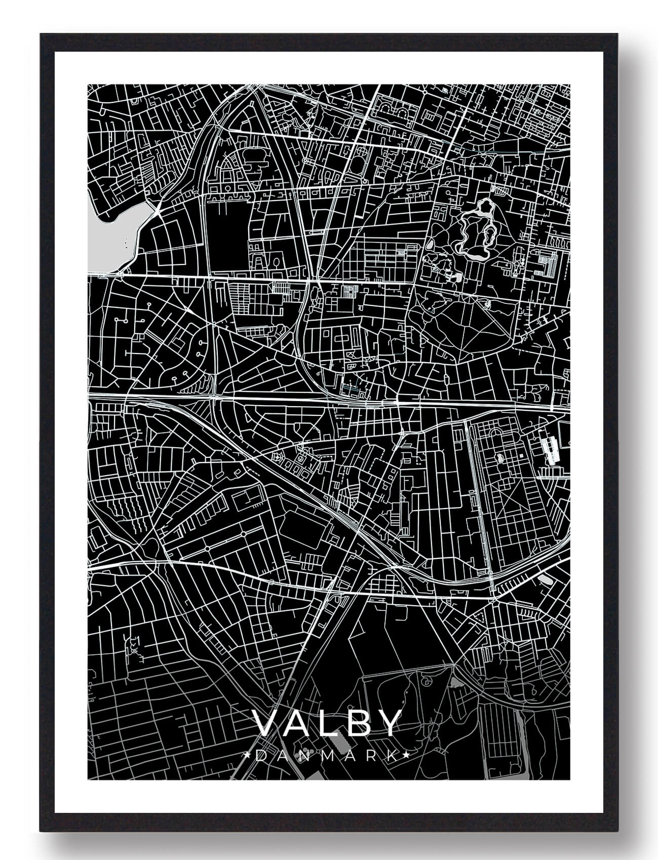 Valby By Plakat i Sort – Moderne Vægkunst til Dit Hjem
