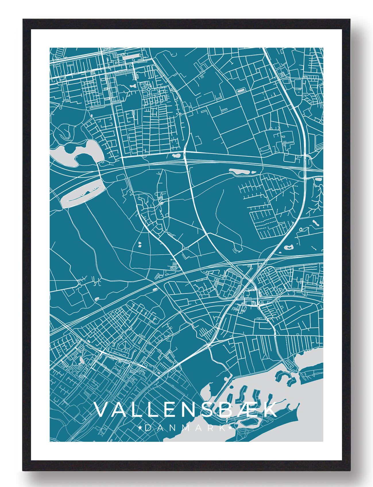 Vallensbæk Byplakat - Blå Design til Dit Hjem