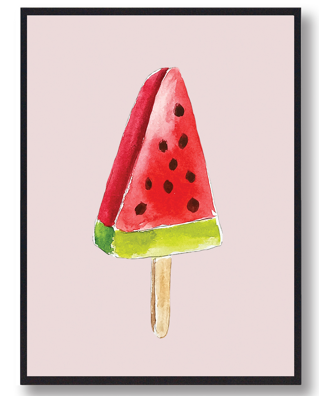 Håndtegnet Plakat af Lyserød Vandmelon Is - Sommerstemning