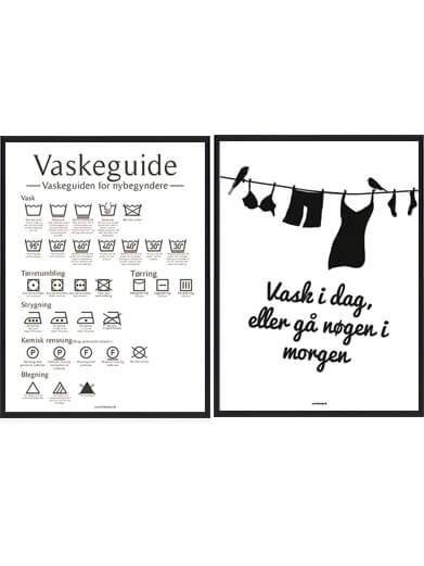 Vaskeguide Plakatsæt til Badeværelse og Bryggers