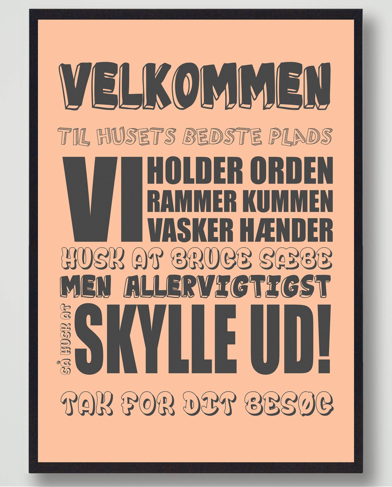 Orange Badeværelsesplakat - Velkommen til Huset Bedst