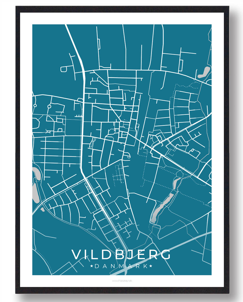 Vildbjerg By Plakat - Blå Tilbud hos Plakatdyr.dk